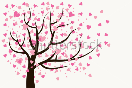 Картина Цветущее сердцами деревце на белом фоне 