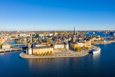Постер Великолепная панорама Старого города Стокгольма с высоты птичьего полёта  