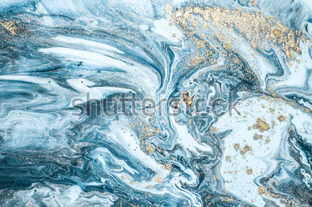 Картина Красивое сочетание белого и оттенков синего цвета с вкраплениями золотой пыли 