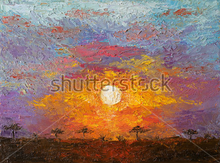 Картина Золотой закат в африканской саванне 