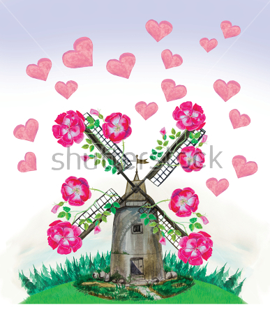 Картина Волшебная мельница с цветами и сердцами 