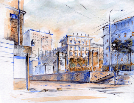 Картина Улица современного российского города с классической архитектурой - солнечный день в Челябинске 