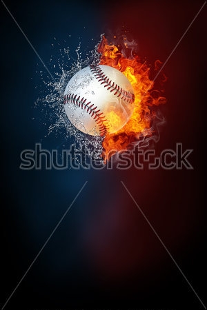 Картина маслом Бейсбольный мяч в стихиях огня и воды на чёрном фоне 
