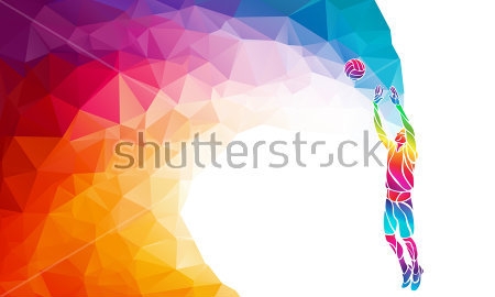 Картина маслом Красочная геометрическая композиция  волейболистом из разноцветных треугольников в спиральном завихрении 