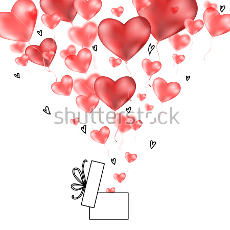 Картина Валентинки в виде воздушных шариков вылетают из подарочной коробки 