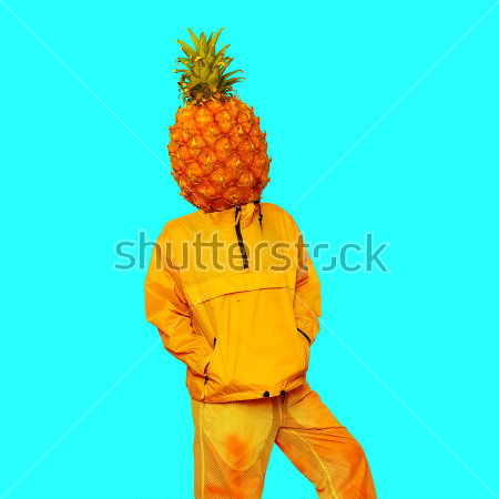 Картина Яркий оранжевый человек-ананас на голубом фоне 