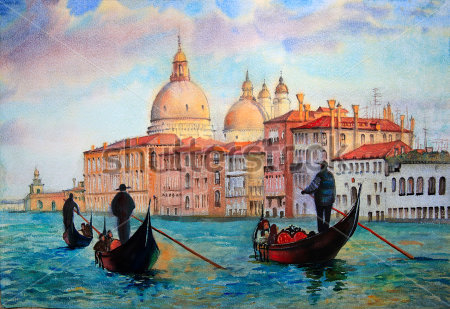 Картина Венецианские гондольеры - красивый городской пейзаж 