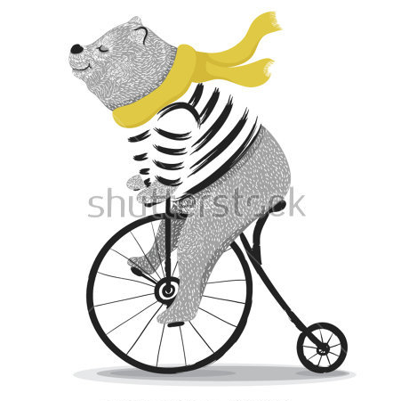 Картина Милый медведь в золотом шарфе едет на цирковом велосипеде 