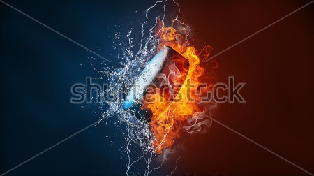 Картина Хоккейная шайба в окружении стихий огня, воды и электрических разрядов 