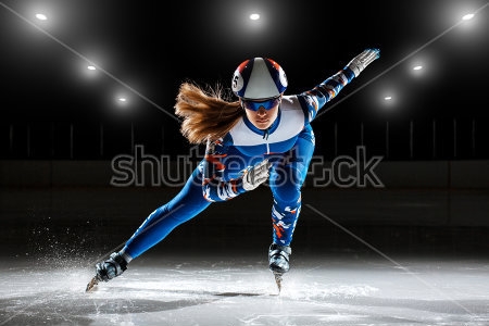 Картина Девушка-конькобежка на олимпийских соревнованиях по шорт-треку 