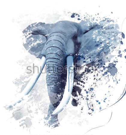 Картина Слон в динамичных акварельных пятнах и брызгах 
