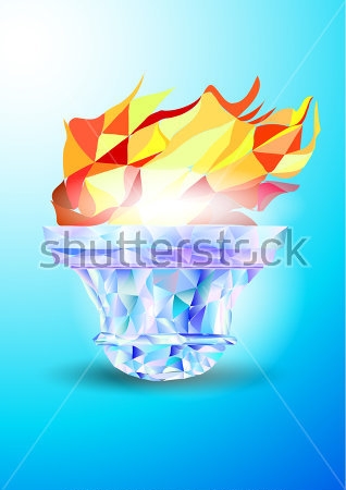 Картина Иллюстрация хрустальной чаши с олимпийским огнём в красочном геометрическом стиле ХХІІІ Олимпийских игр 