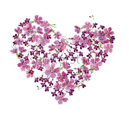 Картина Иллюстрация с цветочной композицией из гвоздик в форме сердца 