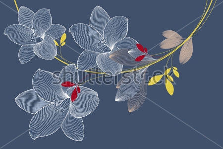 Картина Изящный узор с цветами лилии на глубоком серо-голубом фоне 