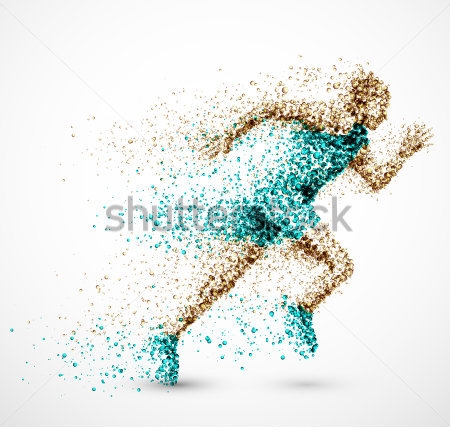 Постер Динамичная композиция бегущего человека из кругов синего и коричневого цвета 