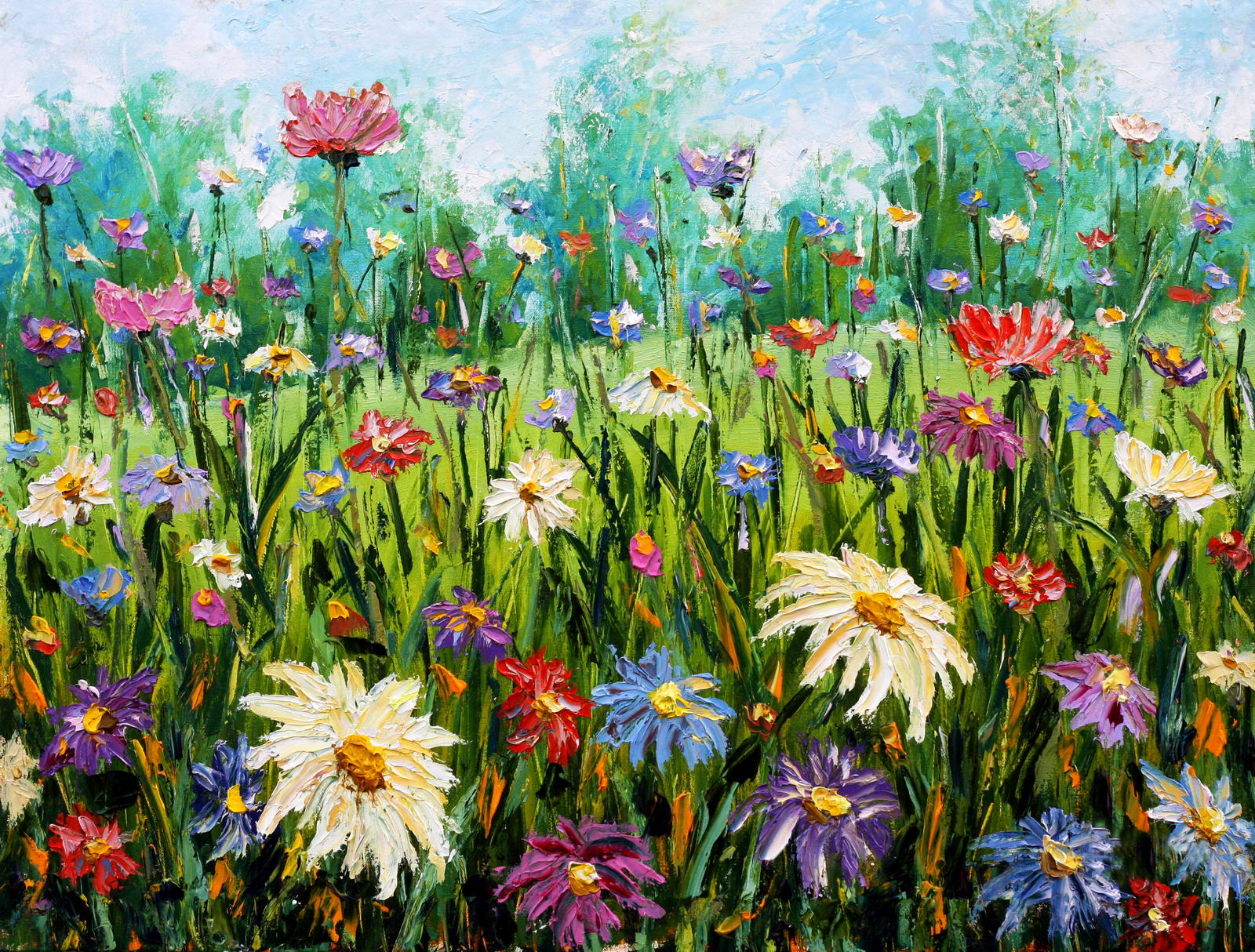 Купить картину маслом Летние полевые цветы на фоне прозрачного неба от руб. в галерее DasArt