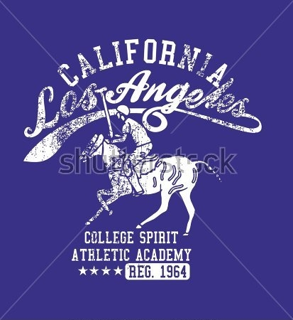 Постер Плакат калифорнийской команды по конному поло с силуэтом игрока на фоне надписей  