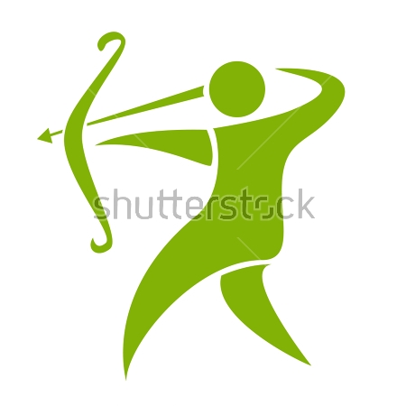 Картина Зелёный силуэт лучника с луком и стрелой 