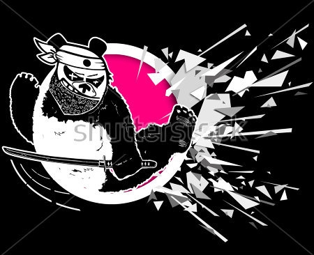 Картина Забавная панда-каратист выпрыгивает из круга, разбивая на мелкие осколки стекло 