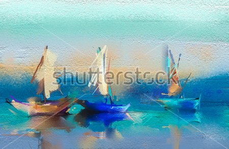 Картина Пейзаж с лодочками на озере 