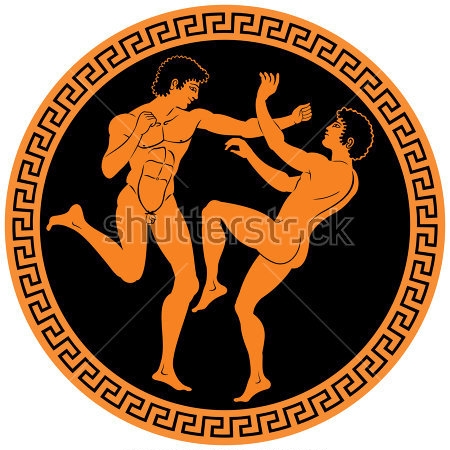 Картина Классический медальон с древнегреческим сюжетом схватки борцов 