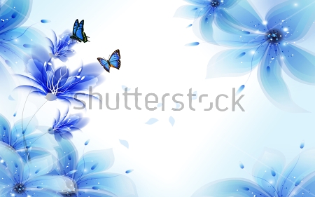 Картина Красивая композиция с голубыми лилиями и синими бабочками 