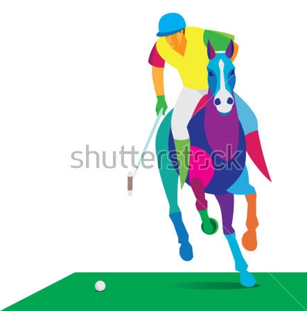 Картина Яркая иллюстрация с игроком конного поло, преследующим мяч 