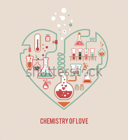 Постер Забавный постер с колбочками и реагентами на тему - Химия любви  