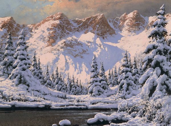 Картина Зимний пейзаж на закате (Winter Landscape at Sunset) Неогради Ласло 