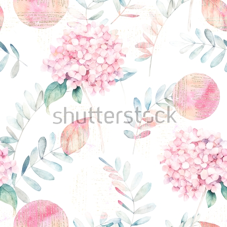 Картина Акварельная иллюстрация с цветами розовой гортензии 
