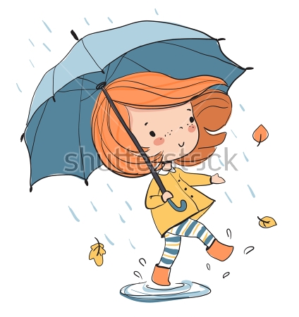 Картина Рыжая девочка с зонтиком весело шагает под дождём 