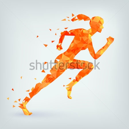 Картина Композиция из оранжевых треугольников в силуэте девушки бегуньи 