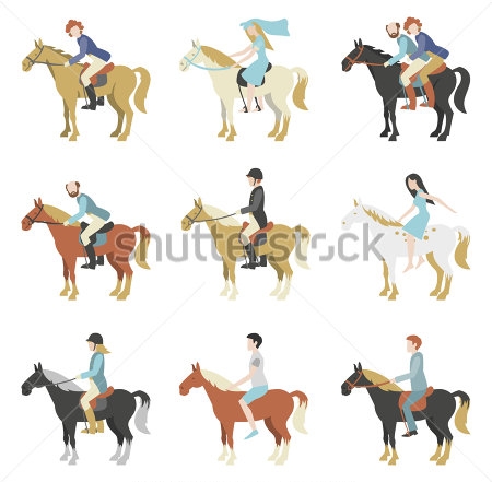 Картина Набор иллюстраций с различными видами конного спорта 