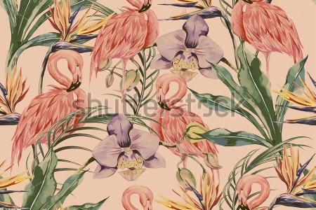 Картина Розовые фламинго и орхидеи.  