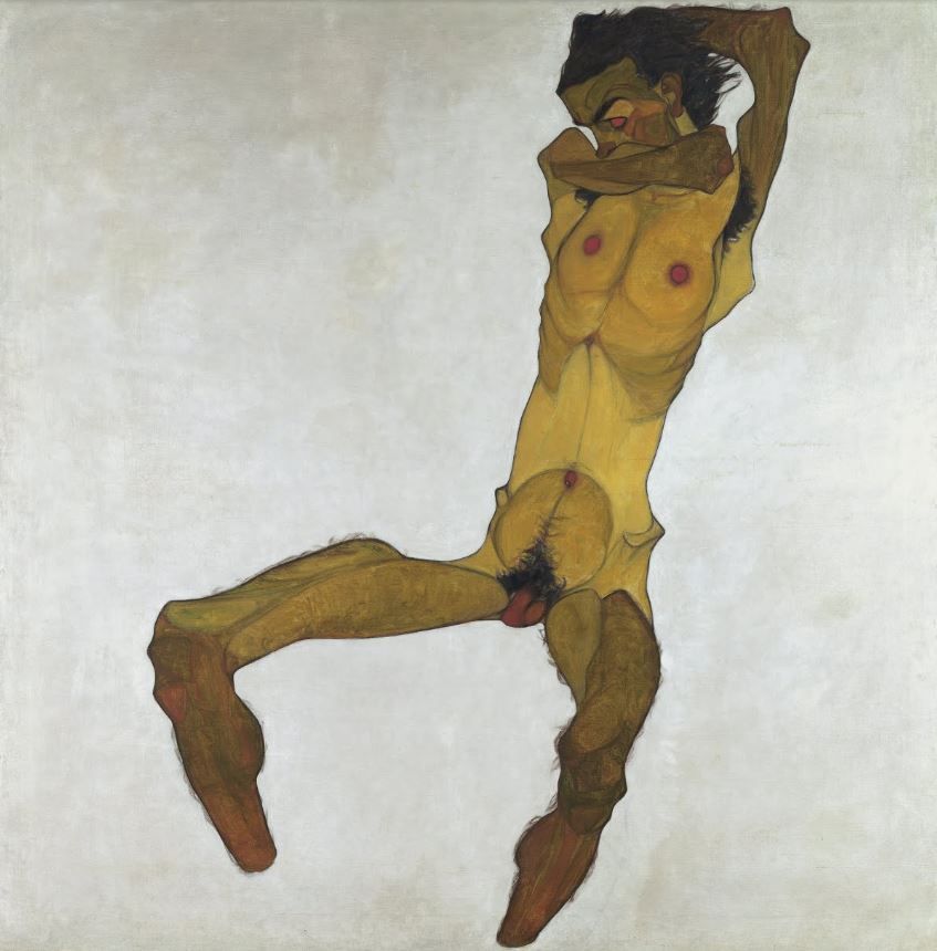 Постер Сидящий мужчина Ню (Автопортрет) Шиле Эгон