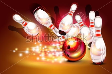 Картина Красочная иллюстрация с шаром для боулинга и разлетающимися от удара кеглями 