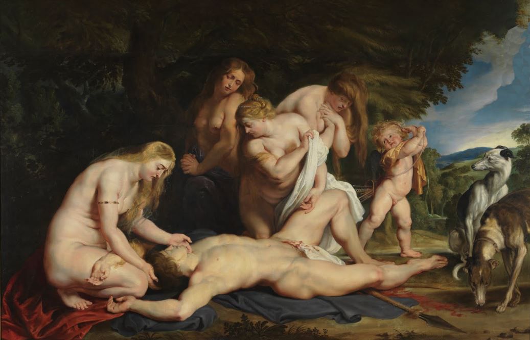 Постер Смерть Адониса (Венера, Купидон и три грации) (1614)  