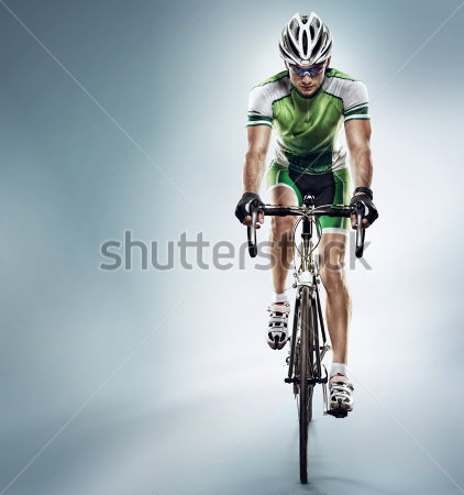 Картина Спортсмен велосипедист в красивой форме на белом фоне 