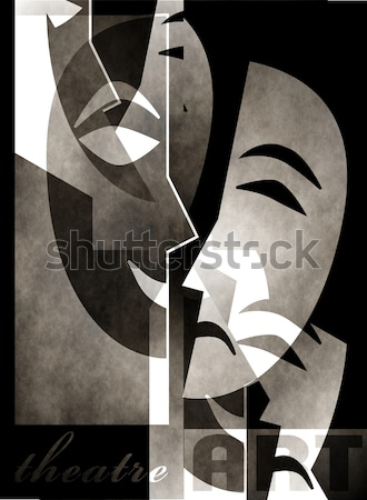 Постер Театральный плакат с масками комедии и трагедии в винтажном стиле  