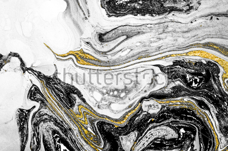 Картина Красивое сочетание чёрного и белого с золотыми прожилками - имитация мраморного узора 