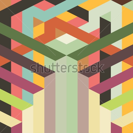 Постер Иллюзия объёма и пространства из прямых линий и ярких цветов  