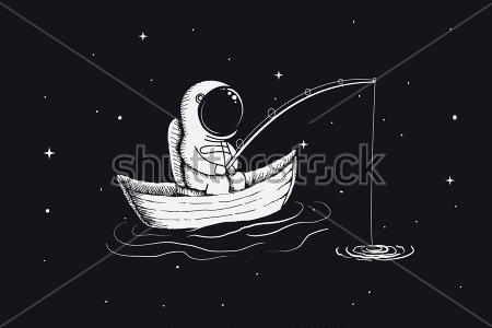 Картина Космонавт в лодочке ловит рыбу в открытом космосе 