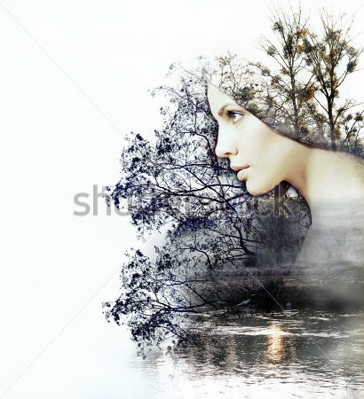 Картина маслом Двойная экспозиция - девушка и озеро 