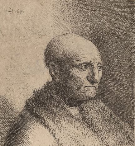 Постер Лысый мужчина в шубе (1630) Рембрандт