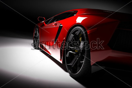 Картина маслом Профиль красного спортивного автомобиль в луче прожектора на чёрном фоне 
