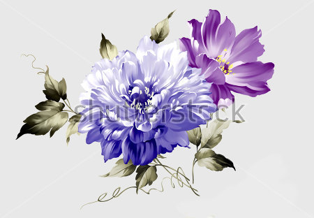 Картина Красивые цветы голубого и фиолетового цвета на сером фоне 