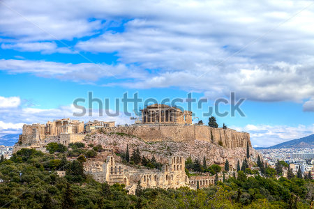 Картина Прекрасный вид на афинский Акрополь с современным городом на дальнем плане 