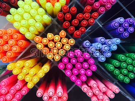 Картина маслом Красочный геометрический коллаж - разноцветные ручки в ячейках-ромбах 