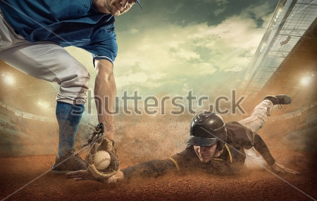 Картина Бейсболисты во время динамичной игры на стадионе 