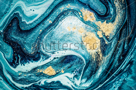 Картина Бушующие волны с золотыми брызгами - красивое сочетание оттенков бирюзового цвета с золотым порошком 